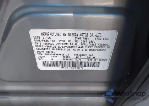 2006 Infiniti G35X из США, поврежденный, VIN JNKCV51FX6M605173